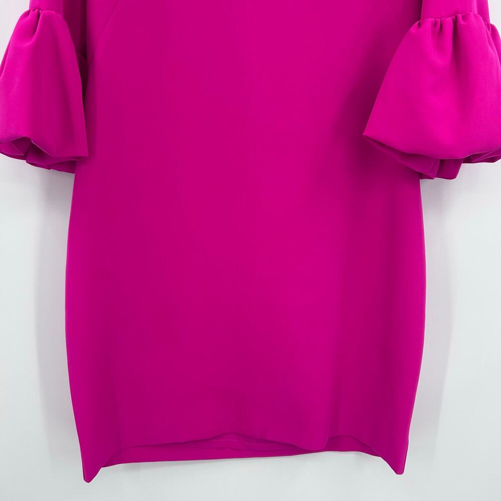 MILLY Mandy Dress Raspberry Pink Italian Cady Bubble Sleeve Shift Mini Dress 8 - Picture 5 of 11